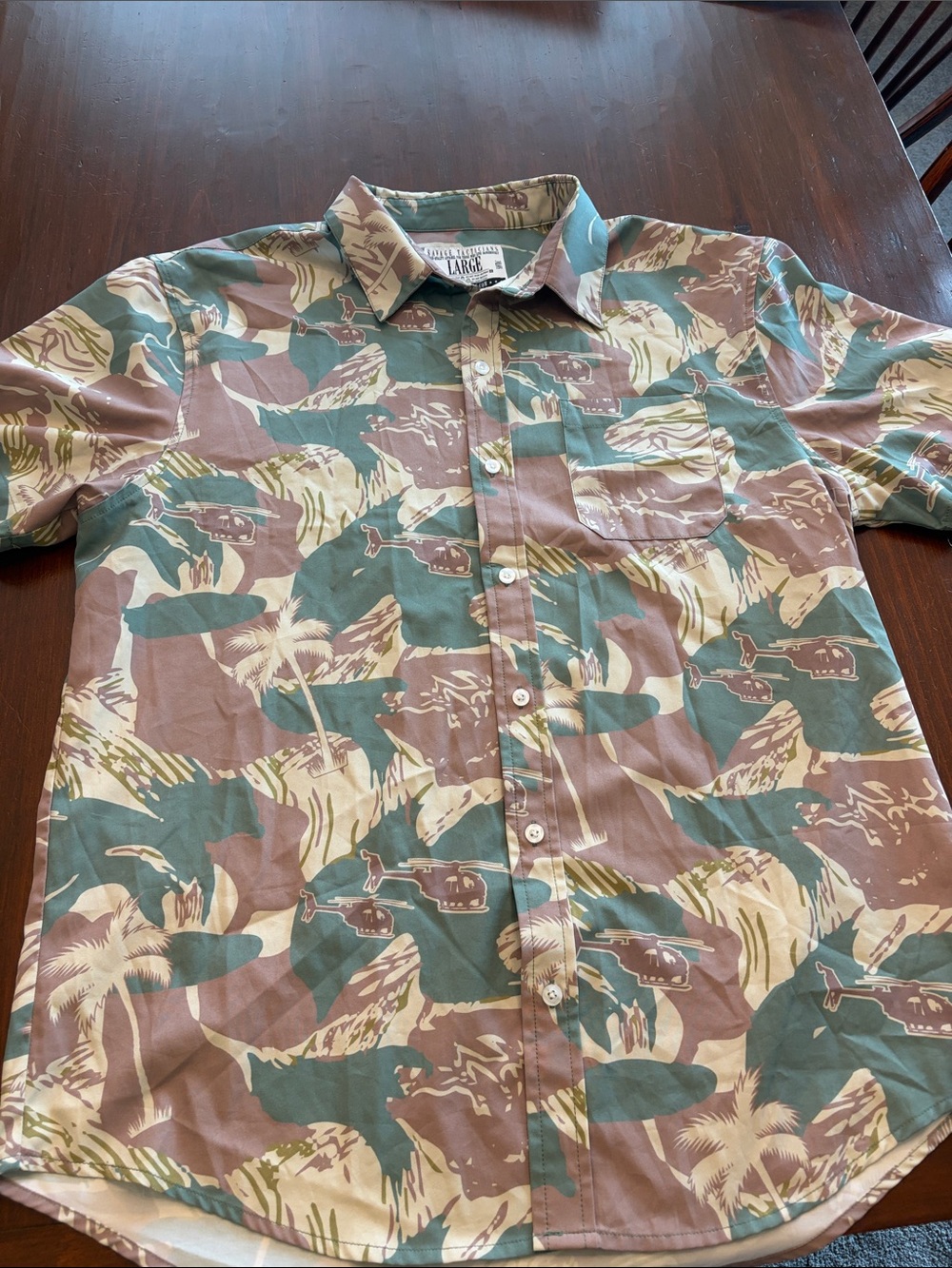 Savage Tacticians Print Short-Sleeve Shirt - Green Brown Cream size large